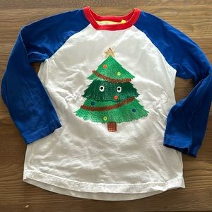 Long sleeve mini Boden T-shirt with embroidered Christmas tree design